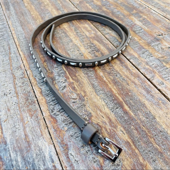 Free People Leather Taupe Silver Studded Narrow Skinny Skinny Long Belt main image 2